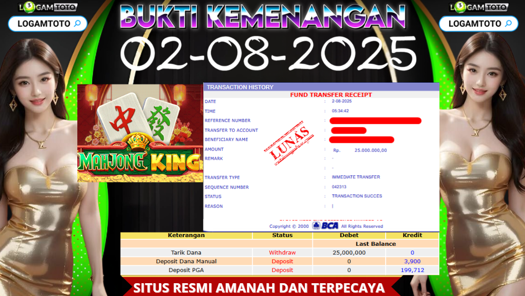 SELAMAT KEPADA MEMBER SETIA LOGAMTOTO BERHASIL JACKPOT DI PERMAINAN SLOT MAHJONG WIN